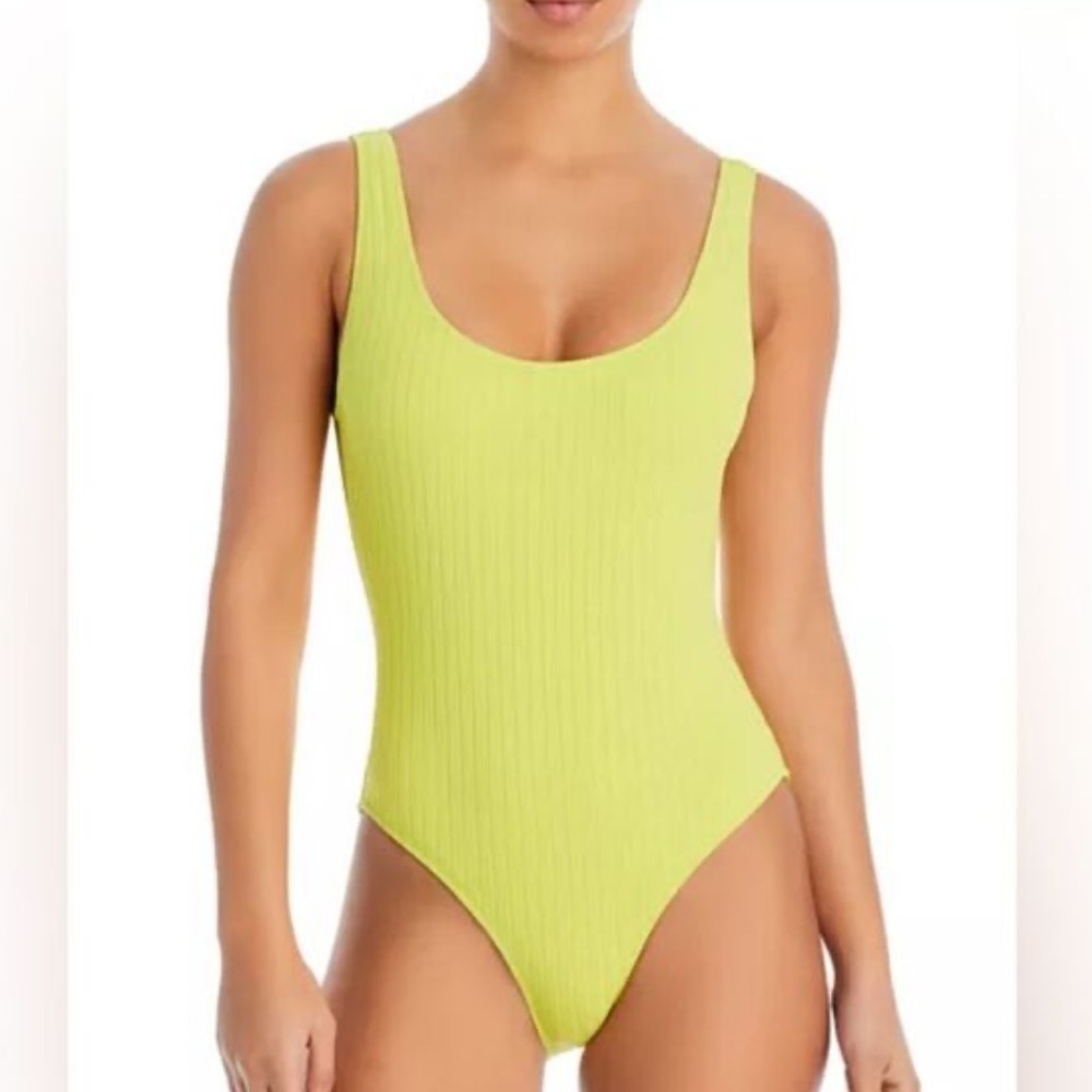 Solid & Striped Annemarie Ribbed One Piece Swimsuit Lime Green Yellow S New
